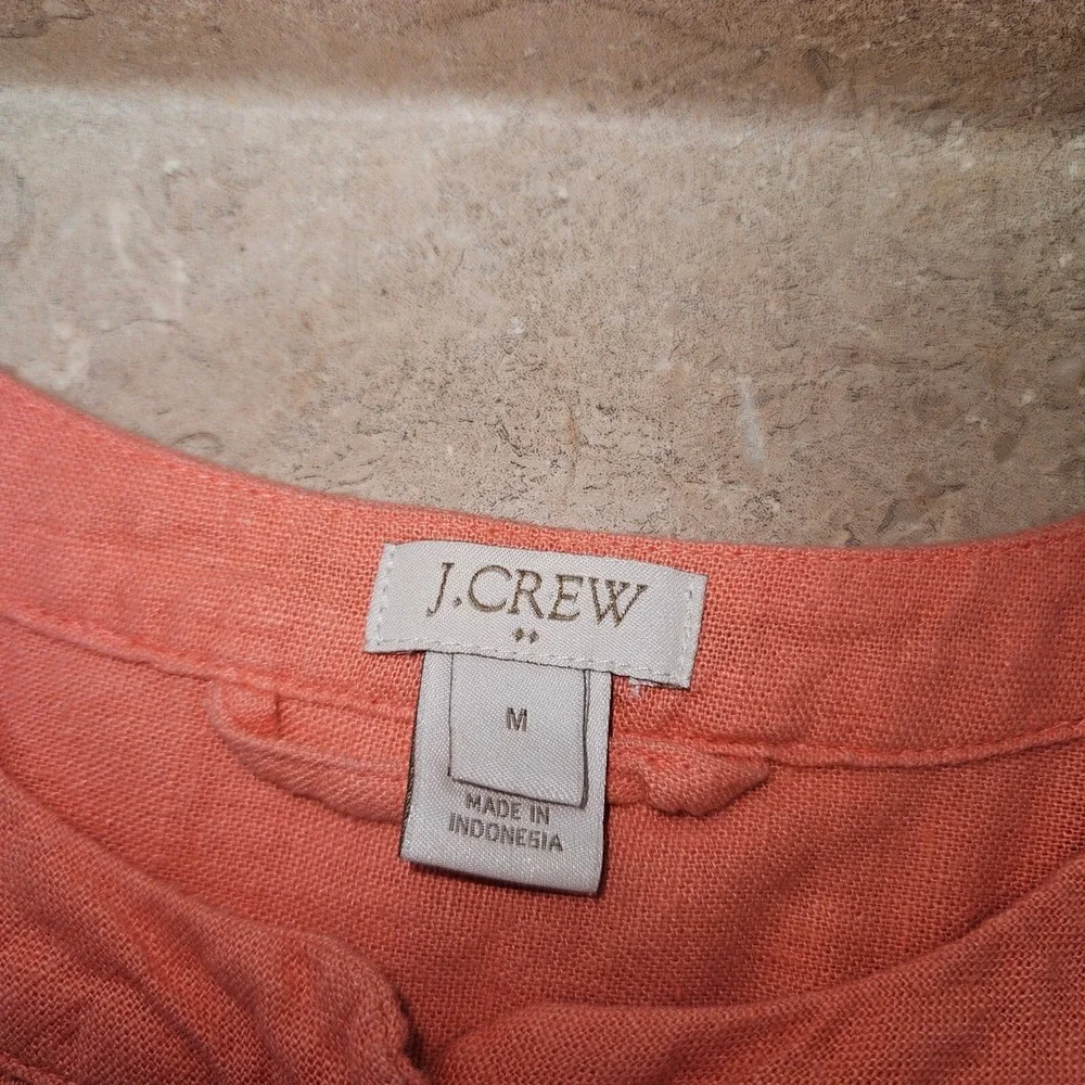 J.Crew‎ Linen Blend Mini Dress Coral Size M pintuck pleated Preppy